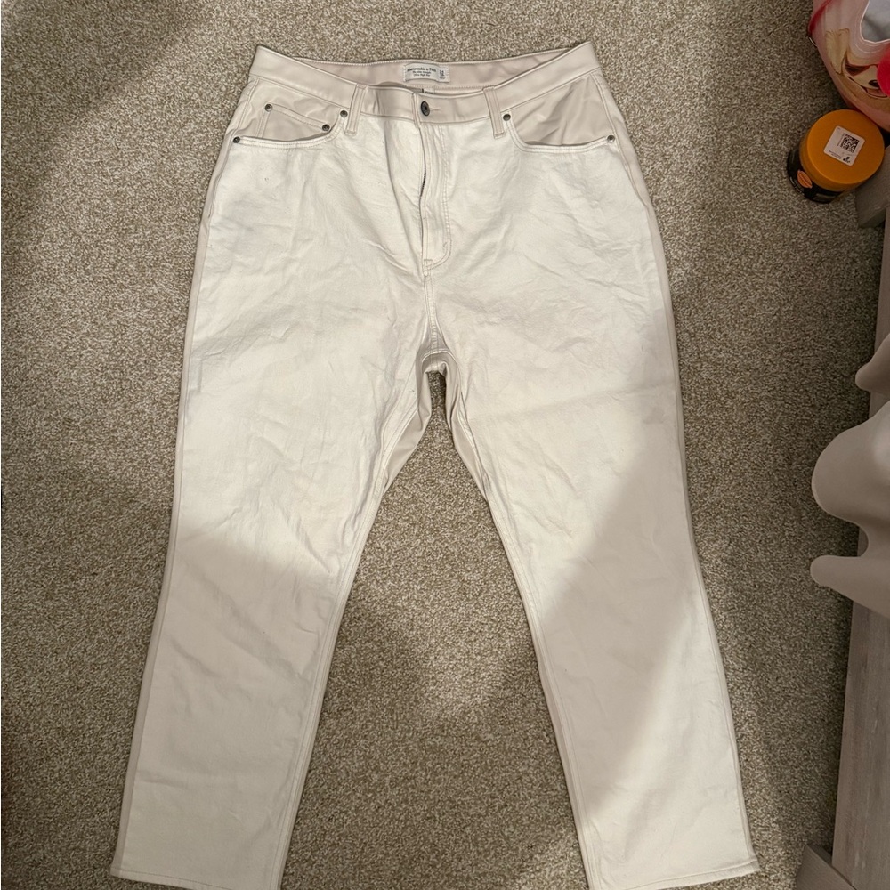 Abercrombie & Fitch The Slim Straight Ulta High Rise Cream Pants